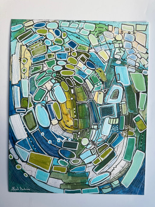 True Blue | Mid Century Modern Abstract Geometric Wall Art | Blue & Green Canvas & Paper Print