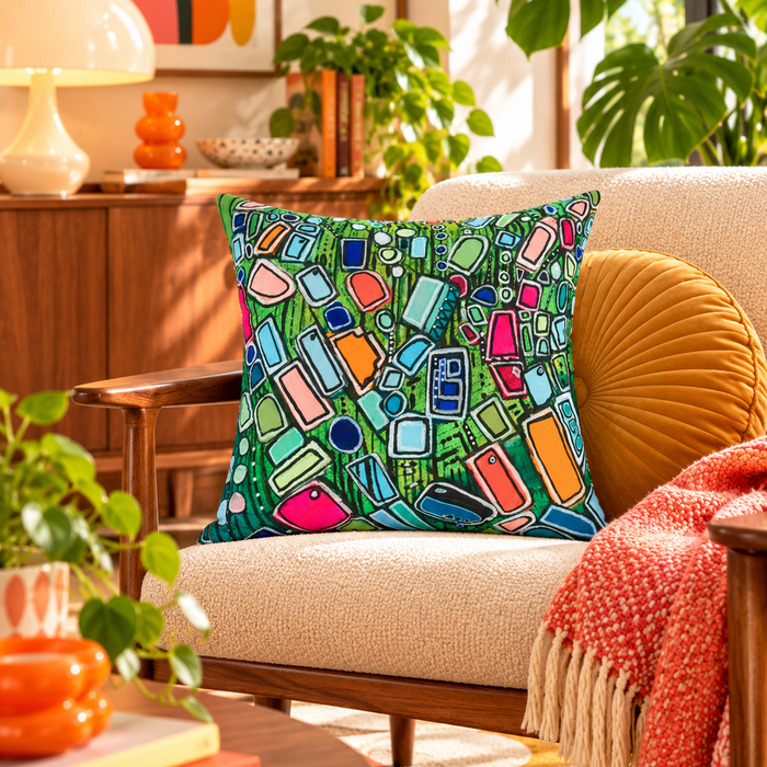 Shapes in Space- Colorful Mosaic Abstract Decorative Pillow - Geometric Art Square Pillow