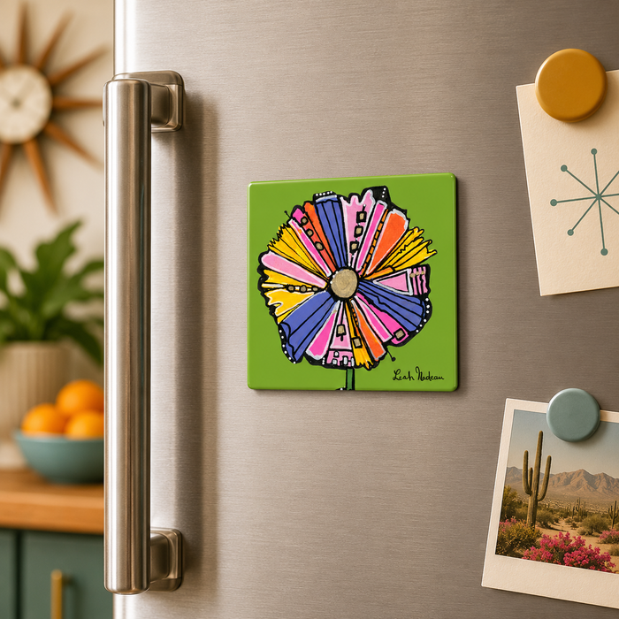 Colorful Doodle Flower Magnet — Bright Floral Fridge Art